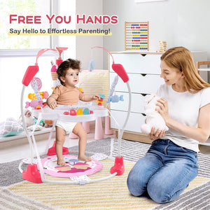 Baby Activity Center Height Adjustable Baby Bouncing Saucer with Interactive Toys-Pink view 2