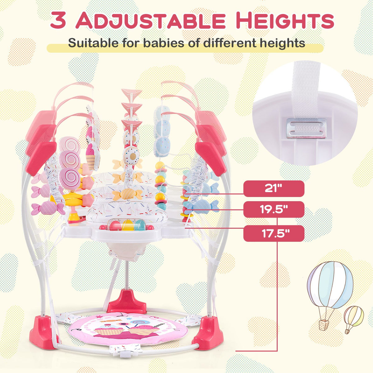 Baby Activity Center Height Adjustable Baby Bouncing Saucer with Interactive Toys-Pink view 7