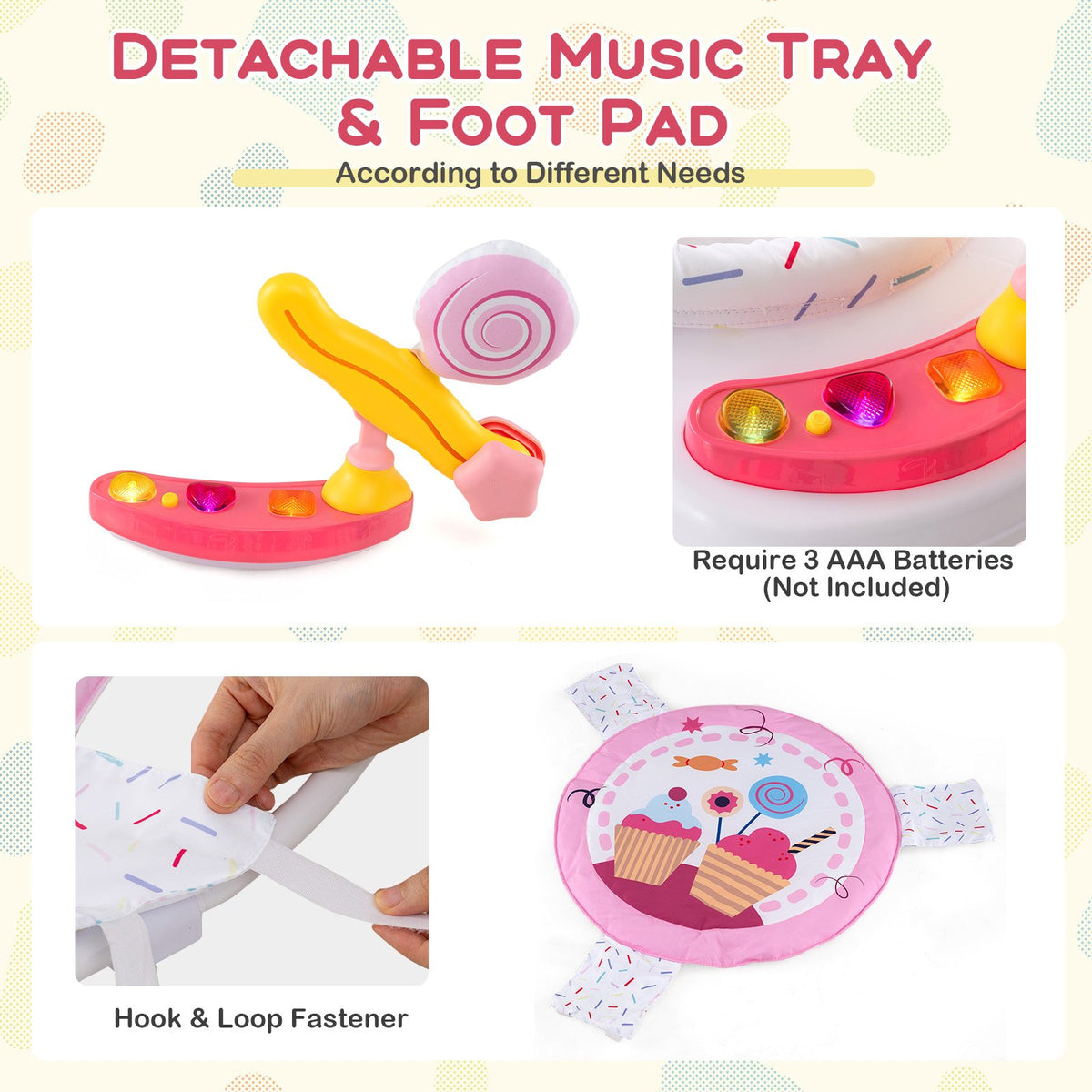 Baby Activity Center Height Adjustable Baby Bouncing Saucer with Interactive Toys-Pink view 9