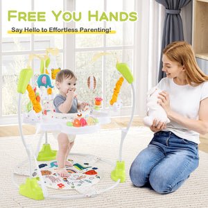 Baby Activity Center Height Adjustable Baby Bouncing Saucer with Interactive Toys-Yellow view 2