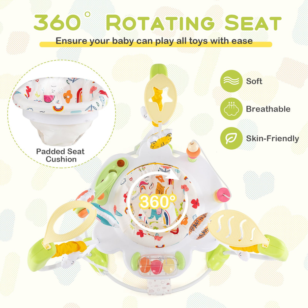 Baby Activity Center Height Adjustable Baby Bouncing Saucer with Interactive Toys-Yellow view 3