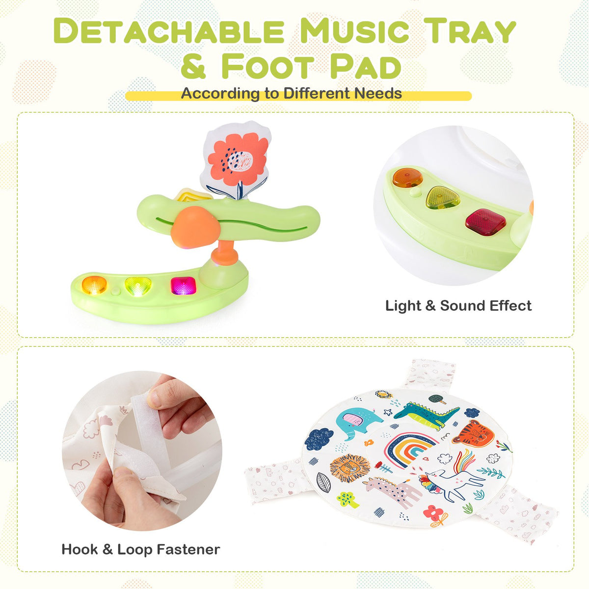 Baby Activity Center Height Adjustable Baby Bouncing Saucer with Interactive Toys-Yellow view 5