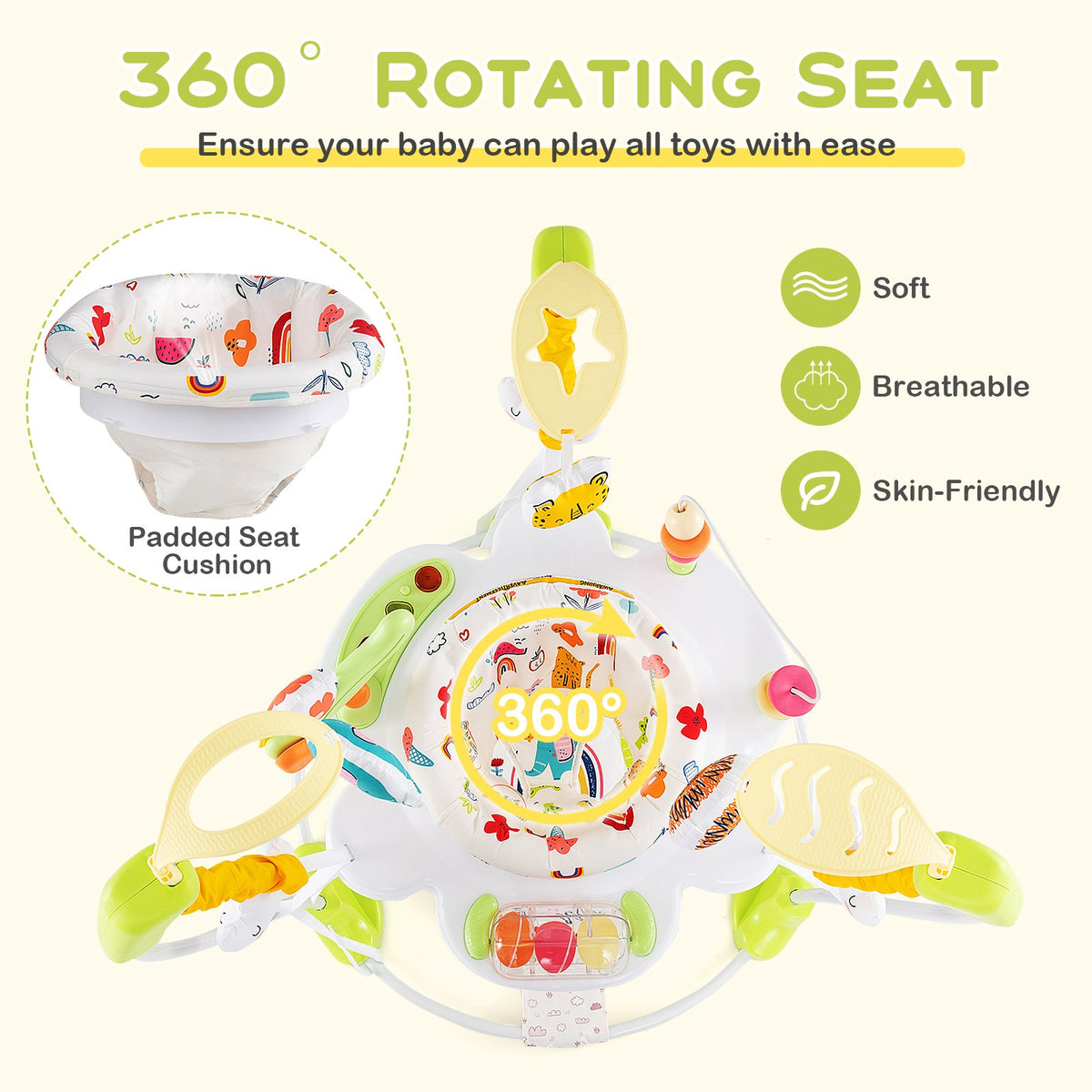 Baby Activity Center Height Adjustable Baby Bouncing Saucer with Interactive Toys-Yellow view 7