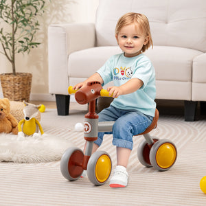 Baby Balance Bike No Pedal 4-Wheel Bicycle-Brown view 2