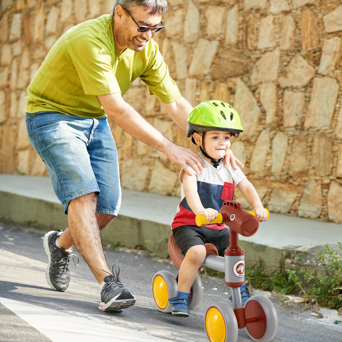 Baby Balance Bike No Pedal 4-Wheel Bicycle-Brown view 3