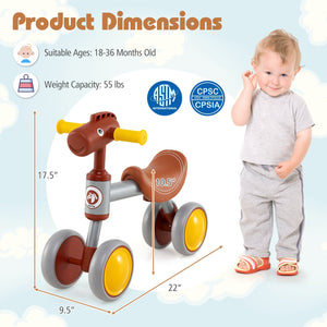 Baby Balance Bike No Pedal 4-Wheel Bicycle-Brown view 4