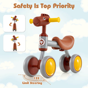 Baby Balance Bike No Pedal 4-Wheel Bicycle-Brown view 5
