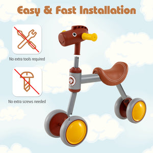 Baby Balance Bike No Pedal 4-Wheel Bicycle-Brown view 8