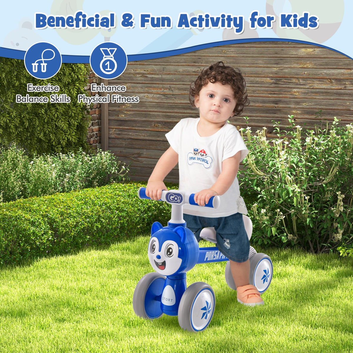 Baby Balance Bike No Pedal Lightweight Infant 4 Wheels Baby Bicycle-Blue view 2