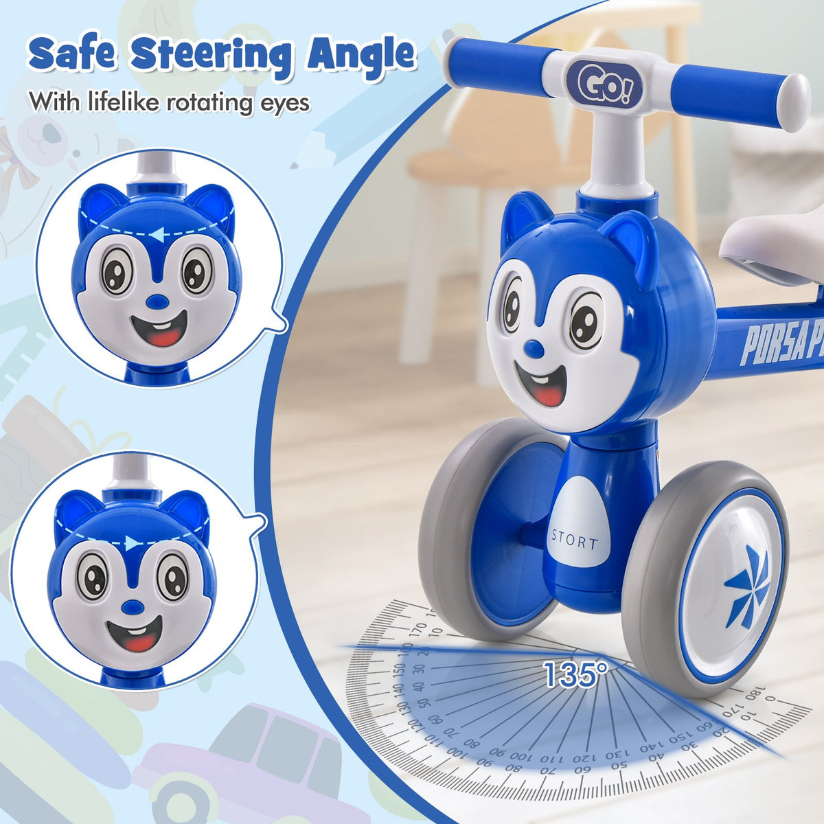 Baby Balance Bike No Pedal Lightweight Infant 4 Wheels Baby Bicycle-Blue view 7