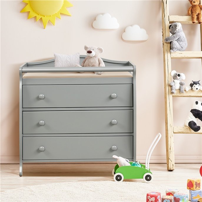 Baby Changing Table Infant Diaper with 3 Drawers and Safety Belt-Gray view 2