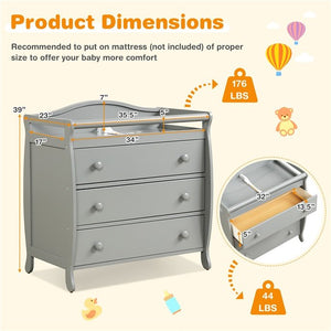 Baby Changing Table Infant Diaper with 3 Drawers and Safety Belt-Gray view 5
