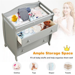 Baby Changing Table Infant Diaper with 3 Drawers and Safety Belt-Gray view 7