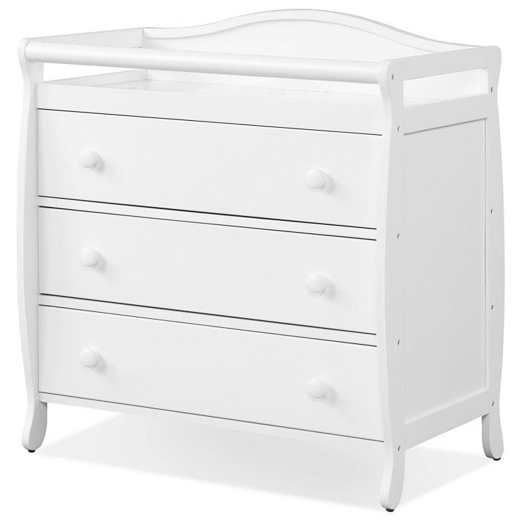 Baby Changing Table Infant Diaper with 3 Drawers and Safety Belt-White view 3