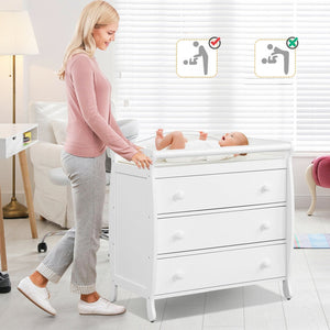 Baby Changing Table Infant Diaper with 3 Drawers and Safety Belt-White view 6