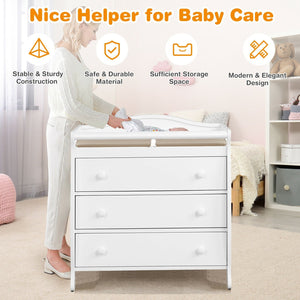 Baby Changing Table Infant Diaper with 3 Drawers and Safety Belt-White view 8