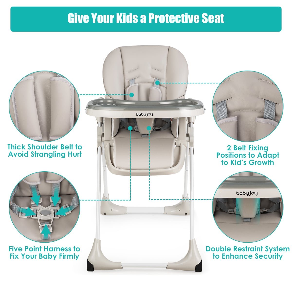 Baby Convertible High Chair with Wheels-Gray view 7