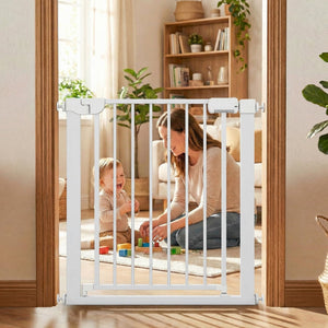 Baby Gate for Stairs Pressure Mounted Auto-Close Door Gate-White view 2