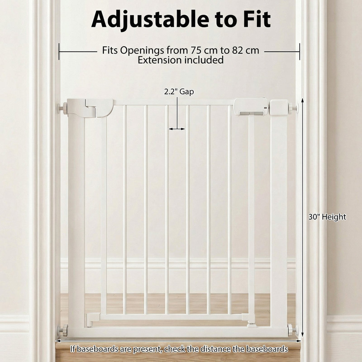 Baby Gate for Stairs Pressure Mounted Auto-Close Door Gate-White view 8