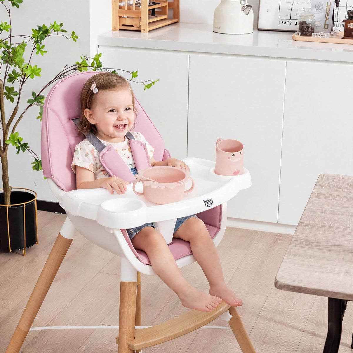 Baby High Chair with Dishwasher Safe Tray-Pink view 2