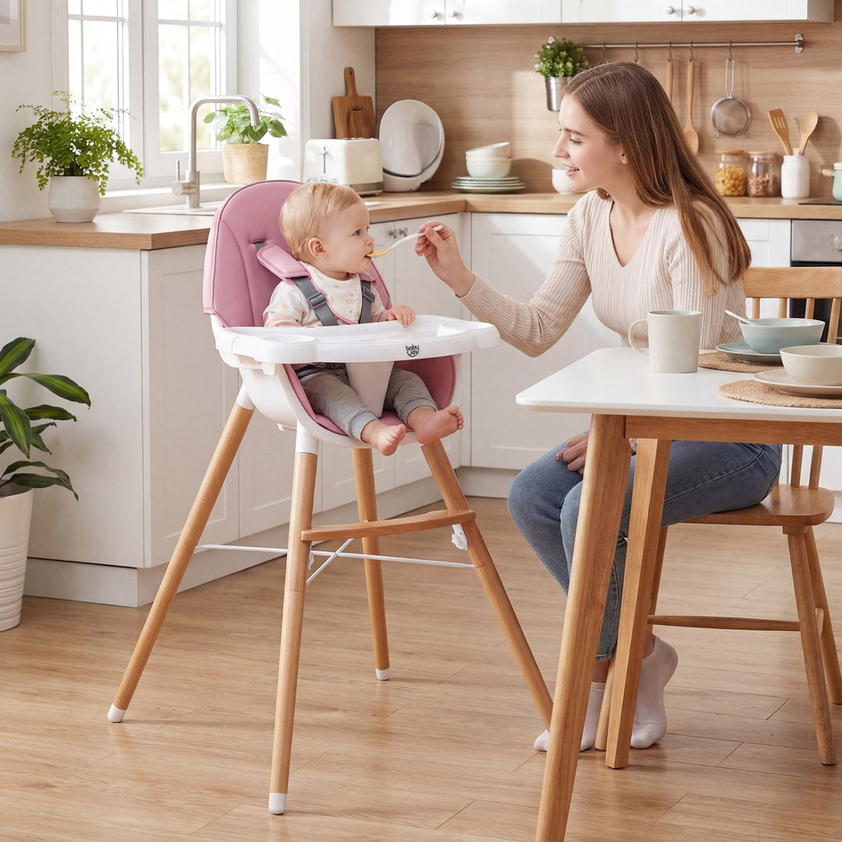 Baby High Chair with Dishwasher Safe Tray-Pink view 3
