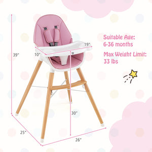 Baby High Chair with Dishwasher Safe Tray-Pink view 4