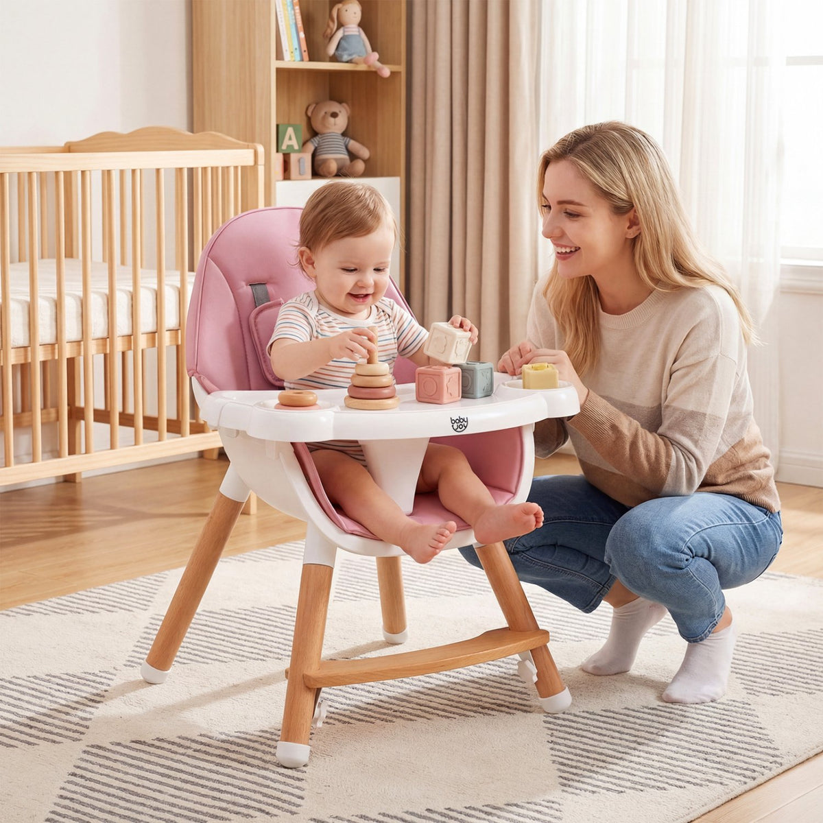 Baby High Chair with Dishwasher Safe Tray-Pink view 5