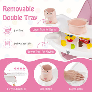 Baby High Chair with Dishwasher Safe Tray-Pink view 6