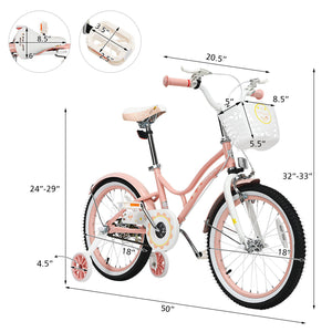 18 Inch Kids Adjustable Bike Toddlers with Training Wheels-Pink view 5