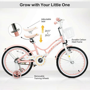 18 Inch Kids Adjustable Bike Toddlers with Training Wheels-Pink view 8