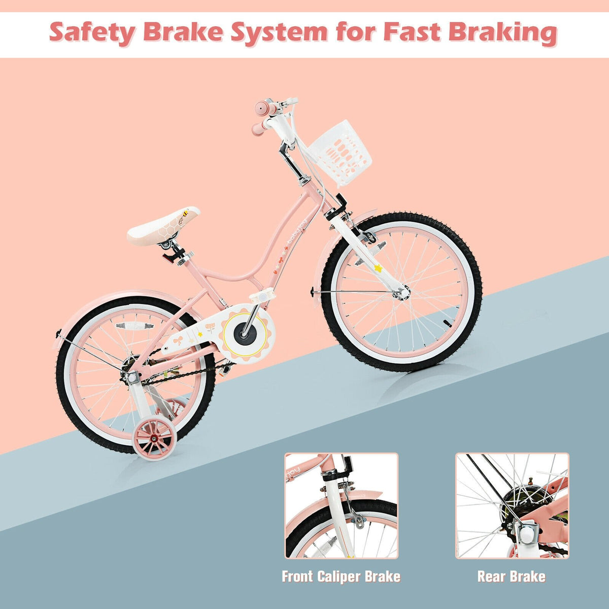 18 Inch Kids Adjustable Bike Toddlers with Training Wheels-Pink view 9