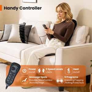 Back Massager Seat Cushion with Heat and 10 Vibration Motors for Pain Relief-Black view 6