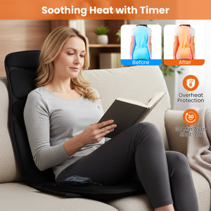 Back Massager Seat Cushion with Heat and 10 Vibration Motors for Pain Relief-Black view 7