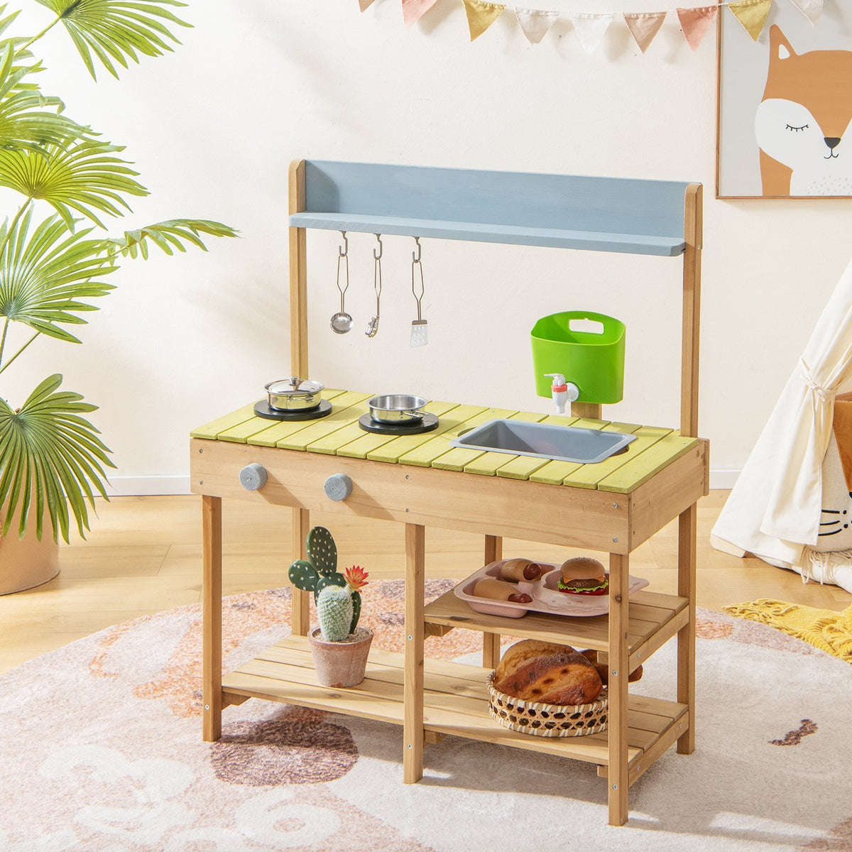 Backyard Pretend Play Toy Kitchen with Stove Top view 2
