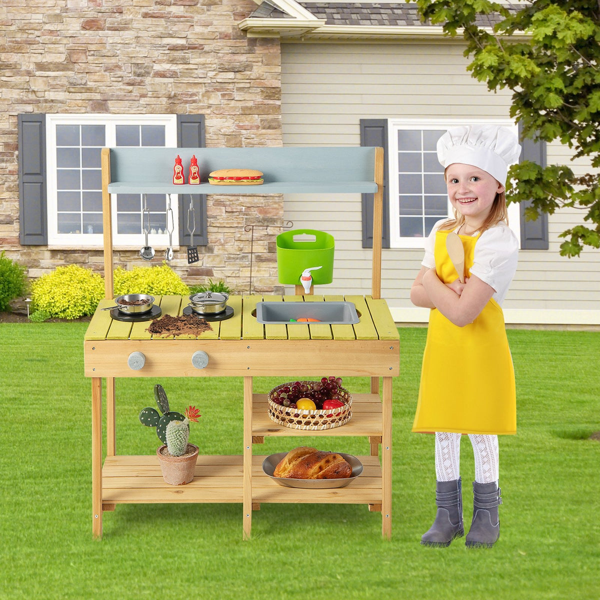 Backyard Pretend Play Toy Kitchen with Stove Top view 3