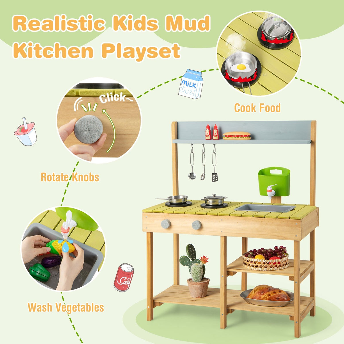 Backyard Pretend Play Toy Kitchen with Stove Top view 6