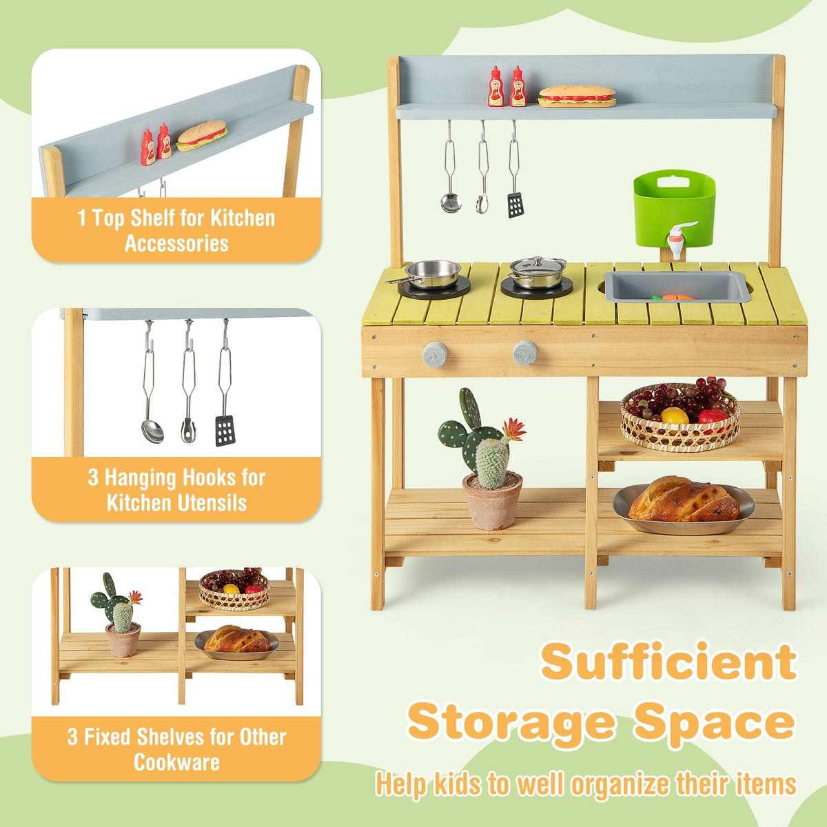 Backyard Pretend Play Toy Kitchen with Stove Top view 7