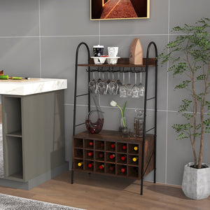 Baker's Rack with Detachable Wine Rack and 5 Rows of Stemware Holder-Rustic Brown view 3