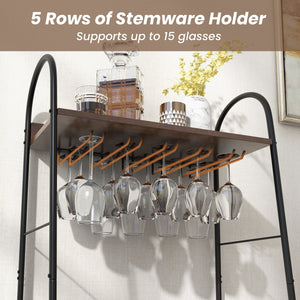 Baker's Rack with Detachable Wine Rack and 5 Rows of Stemware Holder-Rustic Brown view 7