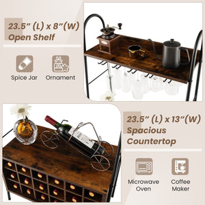 Baker's Rack with Detachable Wine Rack and 5 Rows of Stemware Holder-Rustic Brown view 8