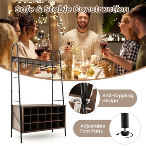 Baker's Rack with Detachable Wine Rack and 5 Rows of Stemware Holder-Rustic Brown view 9