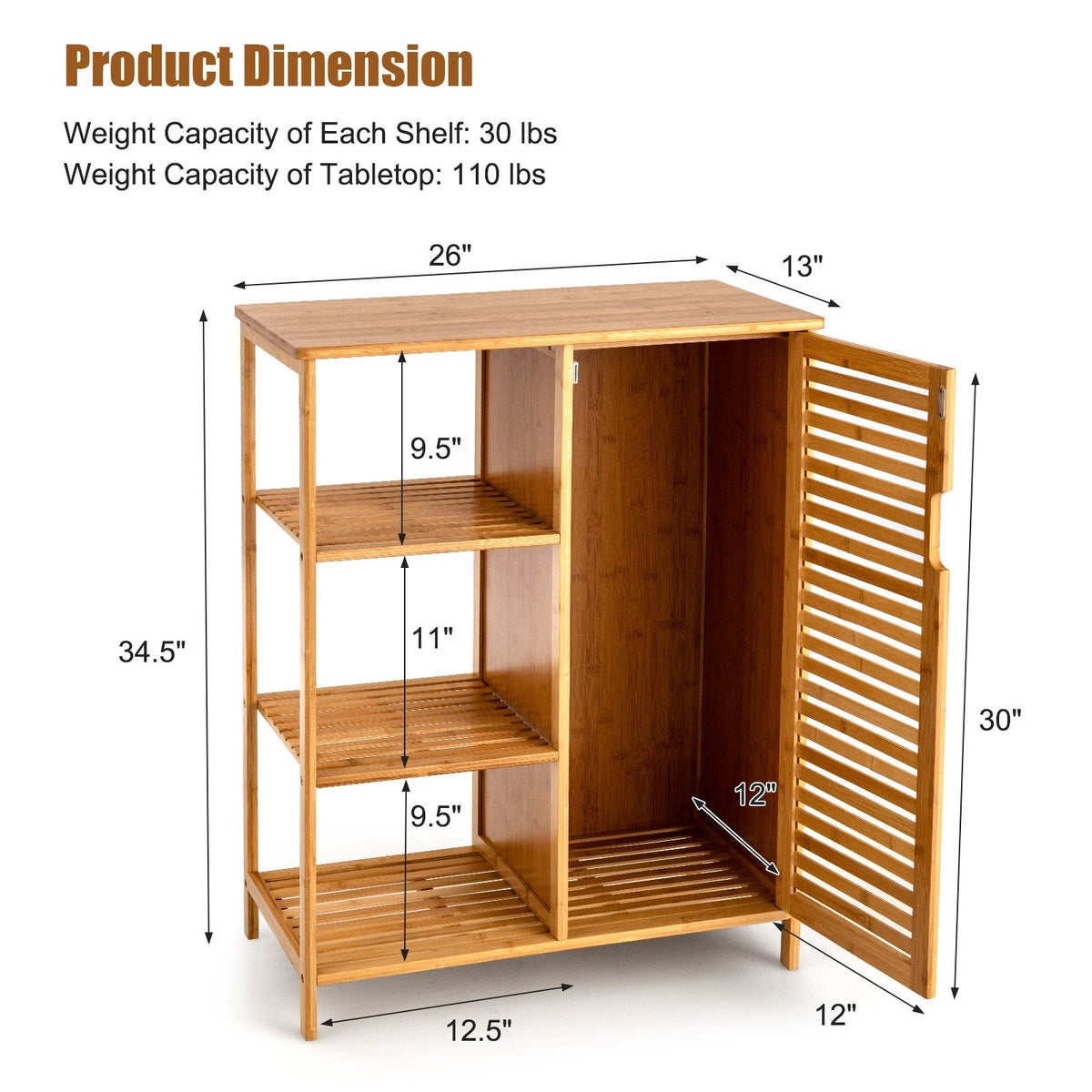 Bamboo Bathroom Storage Cabinet with Single Door-Natural view 4