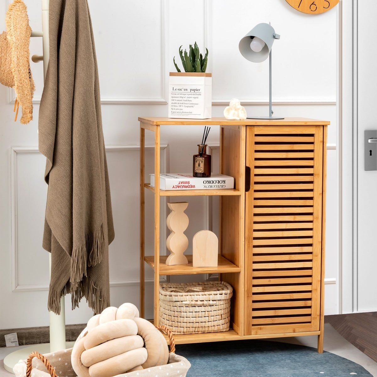 Bamboo Bathroom Storage Cabinet with Single Door-Natural view 5