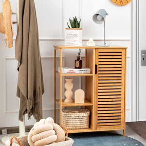Bamboo Bathroom Storage Cabinet with Single Door-Natural view 5