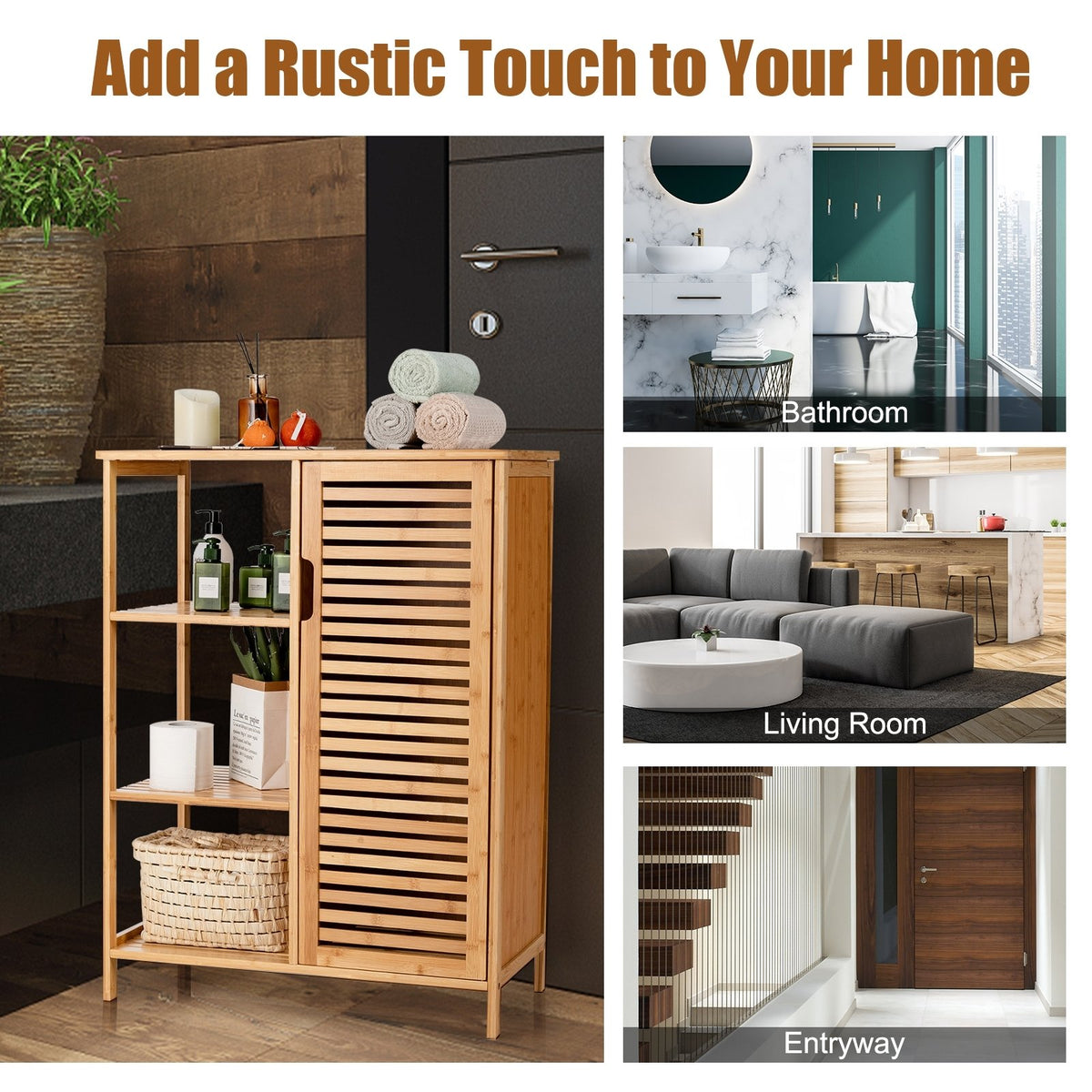 Bamboo Bathroom Storage Cabinet with Single Door-Natural view 8
