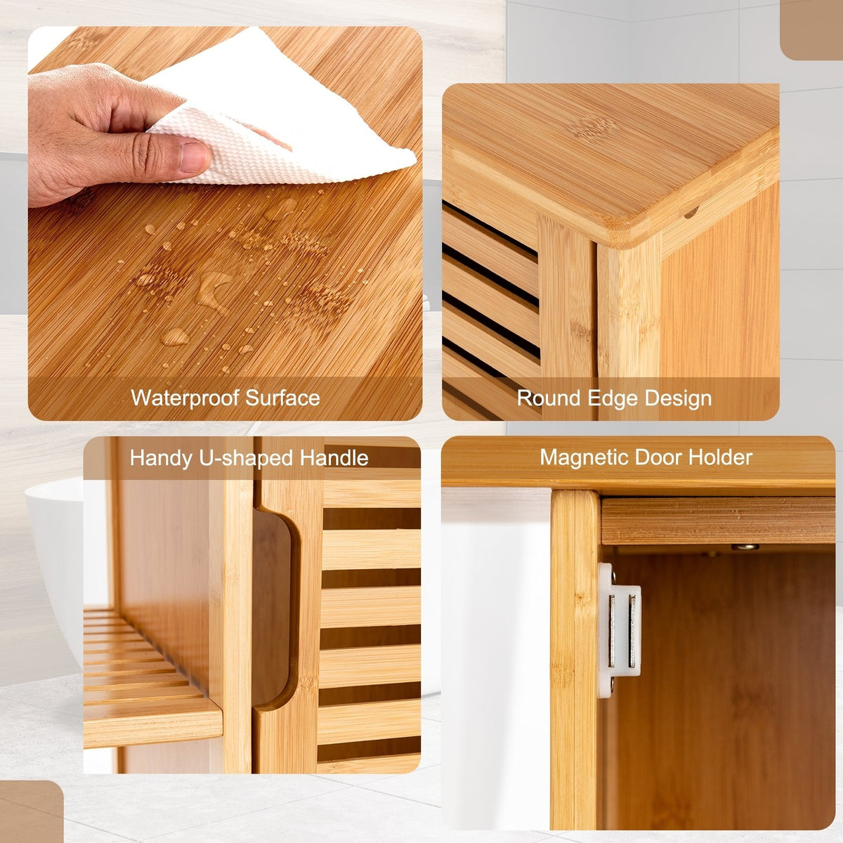Bamboo Bathroom Storage Cabinet with Single Door-Natural view 9