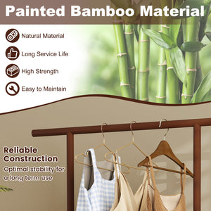 Bamboo Clothes Rack with Rattan Storage Basket and Wheels-Brown view 8