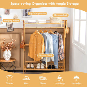 Bamboo Clothing Rack with Storage Shelves-Natural view 3