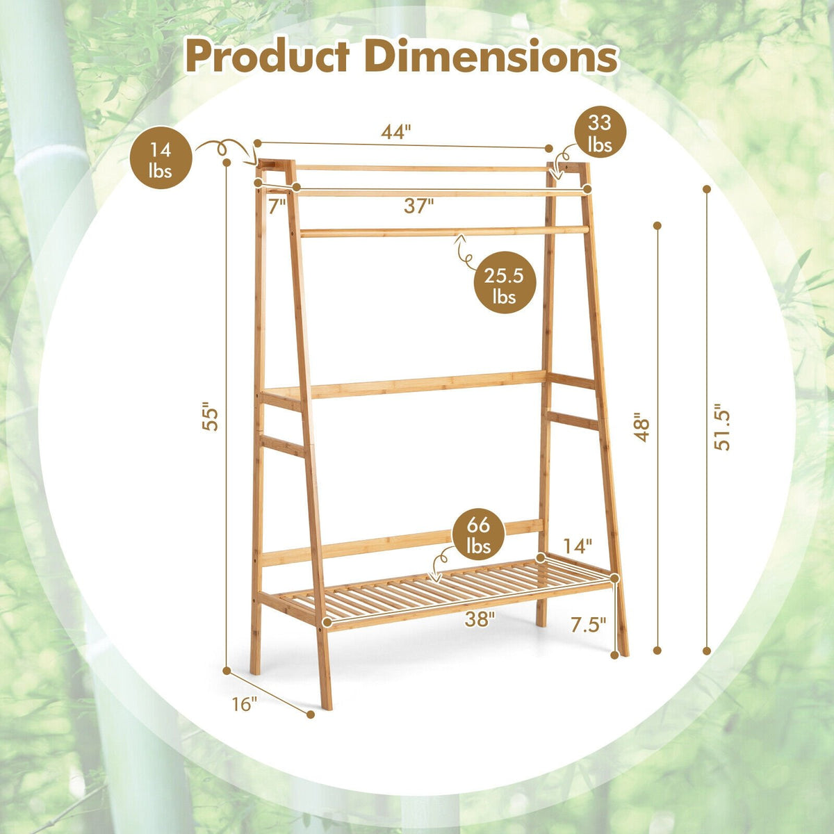 Bamboo Clothing Rack with Storage Shelves-Natural view 4