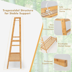 Bamboo Clothing Rack with Storage Shelves-Natural view 5